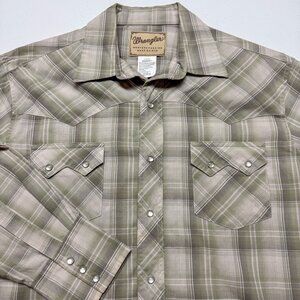 Wrangler Men's western snap Button Shirt - Green and Tan Plaid
